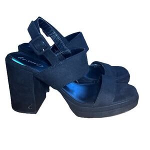 Circus NY Black Faux Suede Platform Block Heel Sandals Square Toe Sz 8 Retro